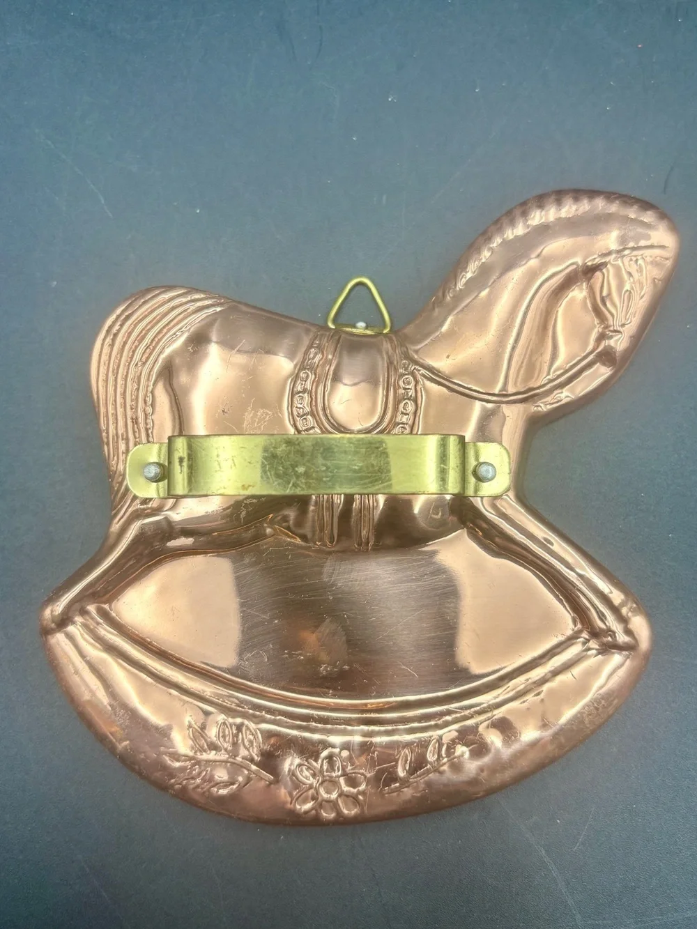 Vintage Copper Rocking Horse Cake Mold Cookie Cutter Brass Handle Korea Decor